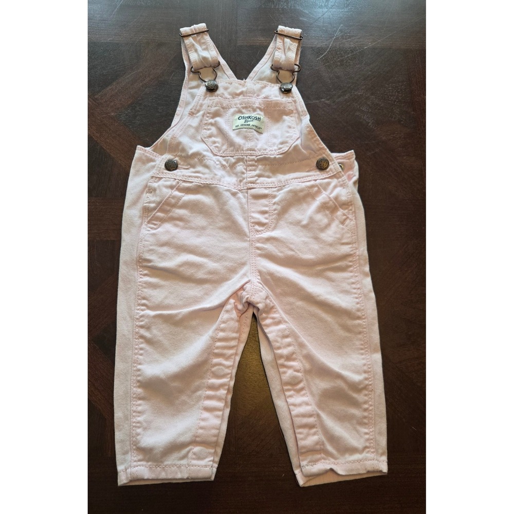 OshKosh Bgosh Baby Girls Pink Denim Bib Overalls 6M Classic Vestbak Cotton